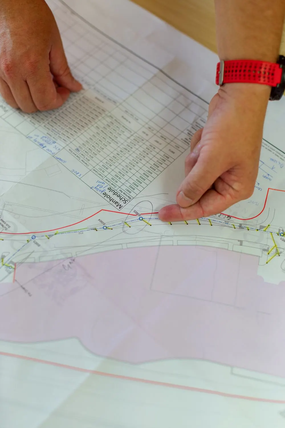 Plan de rénovation annoté sur place
