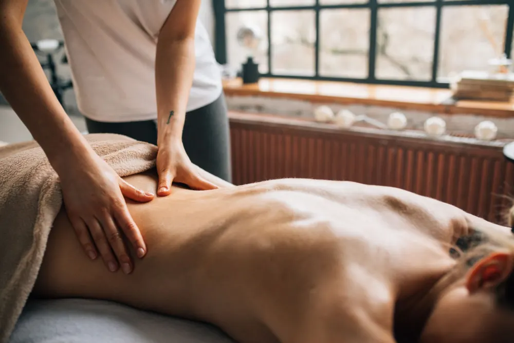 Massage en cours dans la cabine, lumière douce