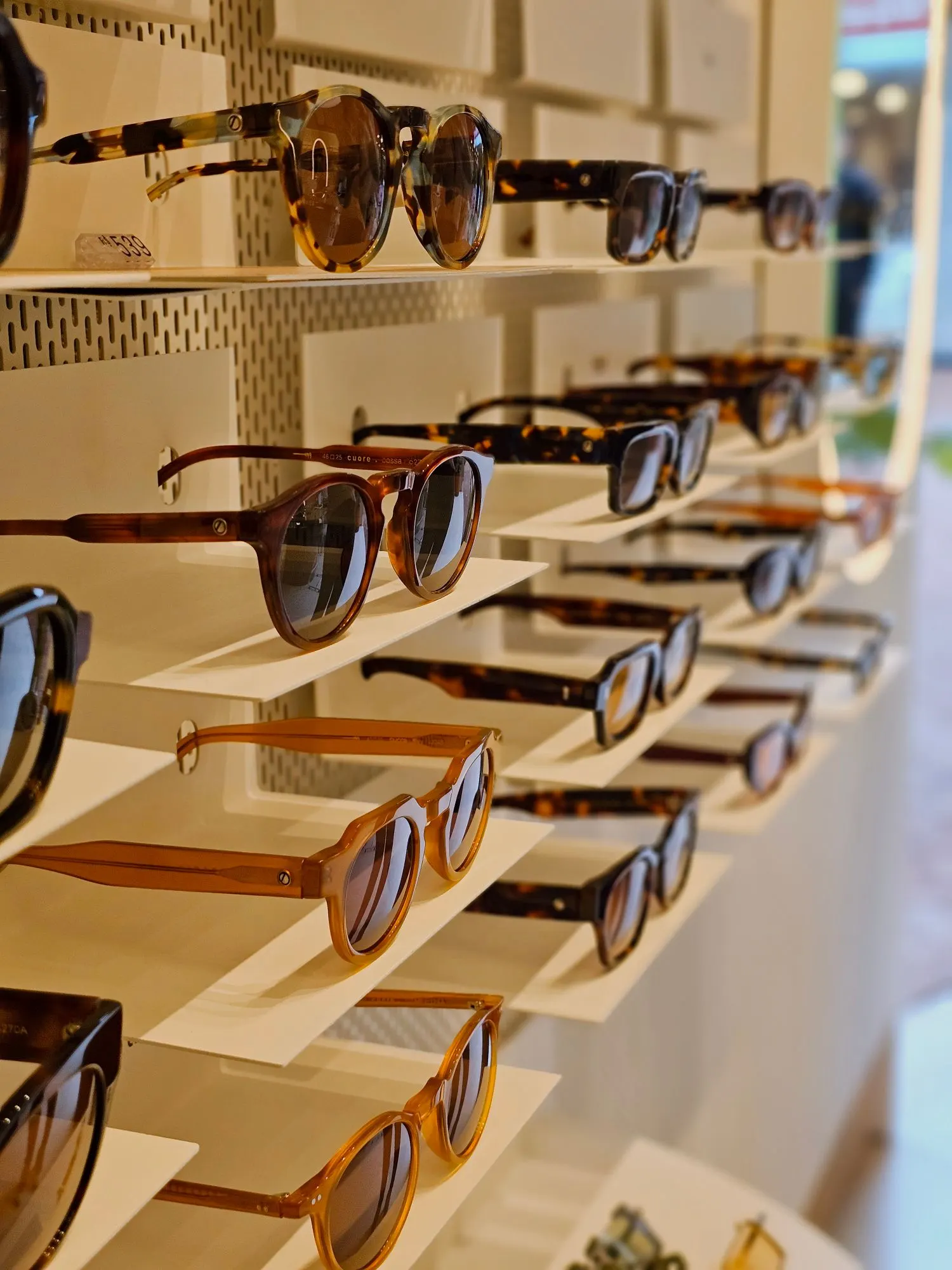 Mur de montures dans la boutique